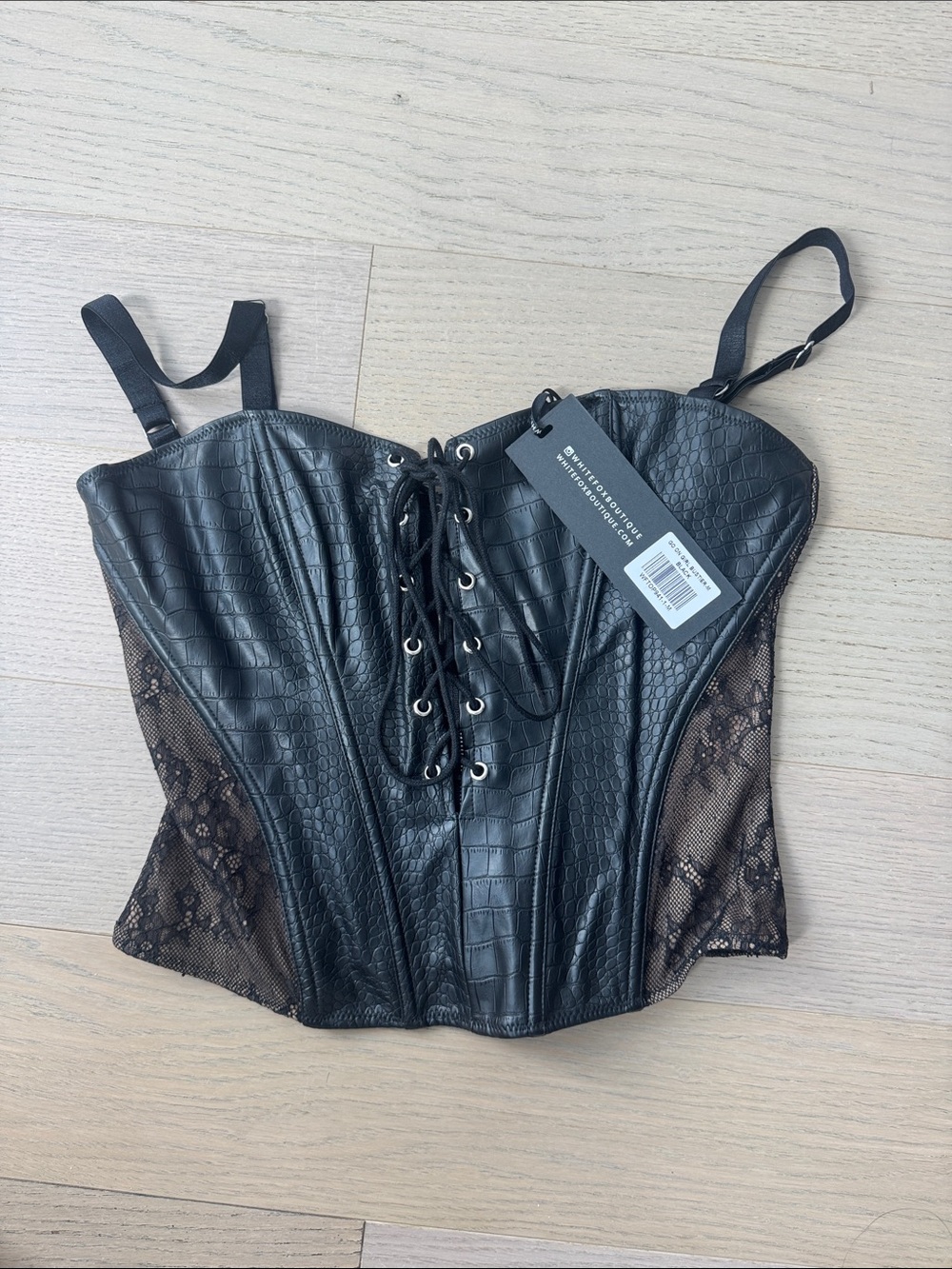 White Fox Boutique Black Faux-Leather Lace-Up Corset Top